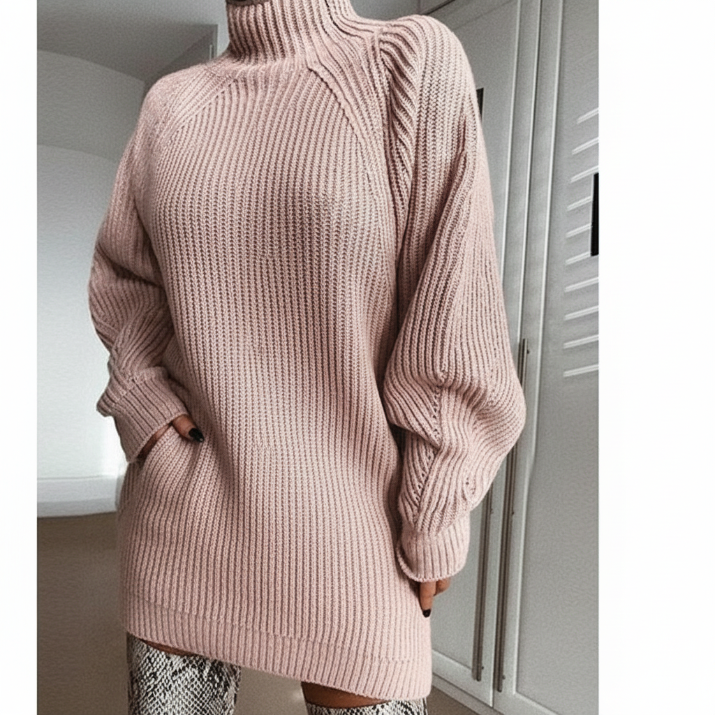 Solid Turtleneck Long Sweater Winter Warm Women Sweater Dress