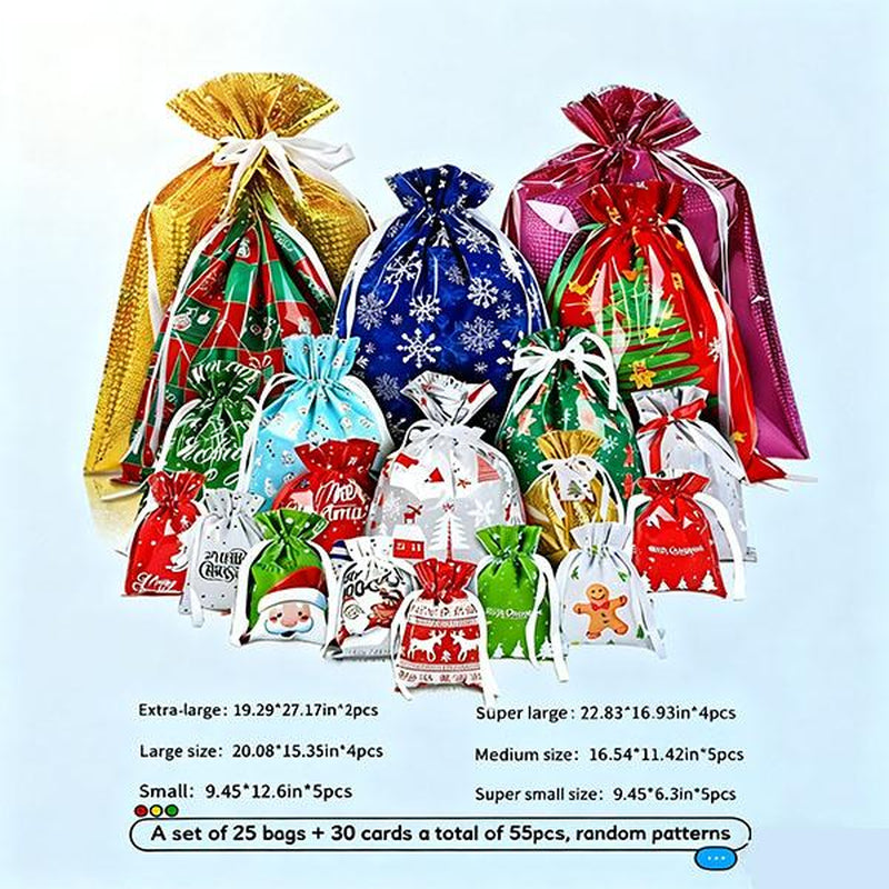 50PCS Christmas Gift Wrapping Set(25 Colorful Bags +25 Tags)-Random Patternssay Goodbye to Single-Style Gift Bags, Perfectfor Holiday Gifts