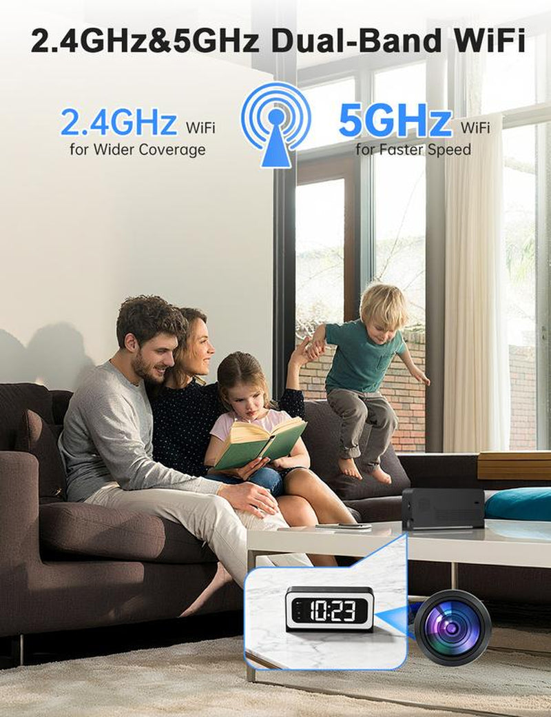 Wifi Surveillance Camera - 1080P HD Wireless Camera Clock , Night Vision, Motion Detection, Loop Recording, 2.4Ghz Wifi Connectivity, Battery Powered, Remote Real-Time Viewing, Perfect for Home, Office, Warehouse Monitoring